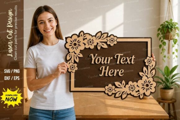 Download Floral Name Frame Laser Cut Svg Cutting - Floral name Collection