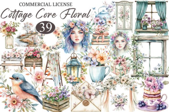 Download Watercolor Cottage Core Floral Clipart - Cottage core Collection