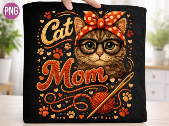 Download Cute Faux Embroidery Cat Mom PNG Shirt - Mom Collection