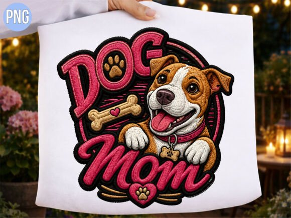 Download Cute Dog Mom Embroidery PNG T-Shirt - Mom Collection