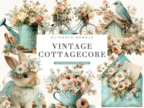 Download Vintage Floral Cottage Core Clipart - Cottage core Collection