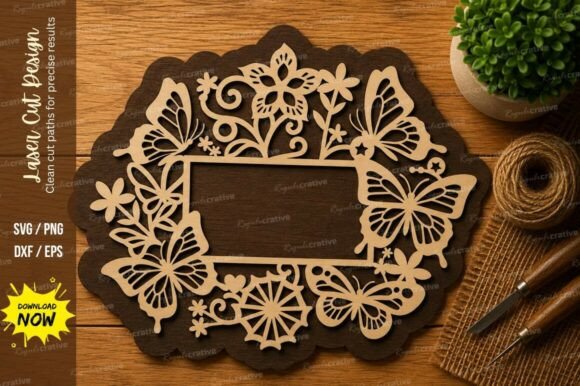Download Butterfly Floral Name Frame Laser Cut - Floral name Collection