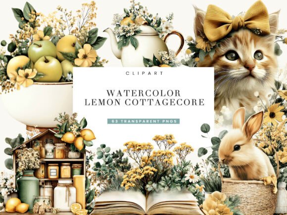 Download Watercolor Lemon Cottage Core Clipart - Cottage core Collection