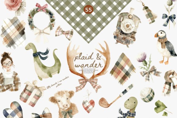 Download Scottish Plaid Cottage Core Clipart Set - Cottage core Collection