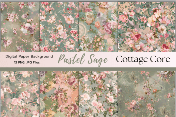 Download Pastel Sage Cottage Core Digital Paper - Cottage core Collection